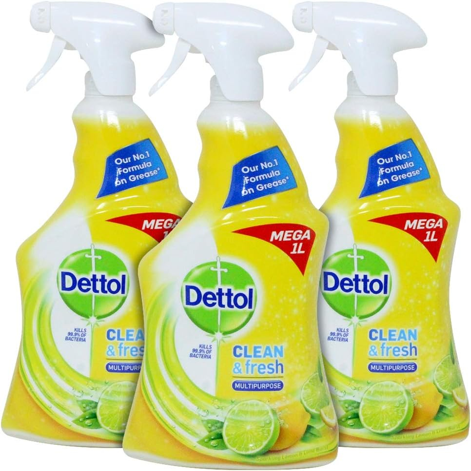 Dettol Clean and Fresh Sparkling Lemon and Lime Burst, Multi Purpose Cleaner, 33.8 Ounce (Pack of 3)