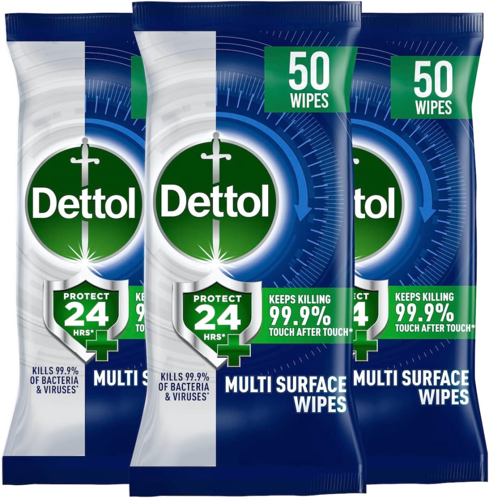 Dettol Protect 24, Multi-surface Antibacterial Disinfectant Wipes, Ocean Fresh, Pack of 50 Wipes x 3