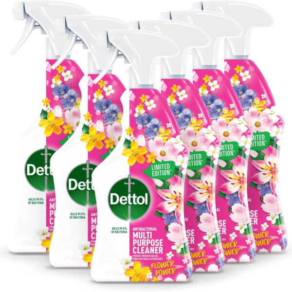 Dettol Flower Power Antibacterial Multipurpose Cleaning Spray | Peony & Rose Fragrance | Limited Edition | 750ml (Pack of 6), Floral