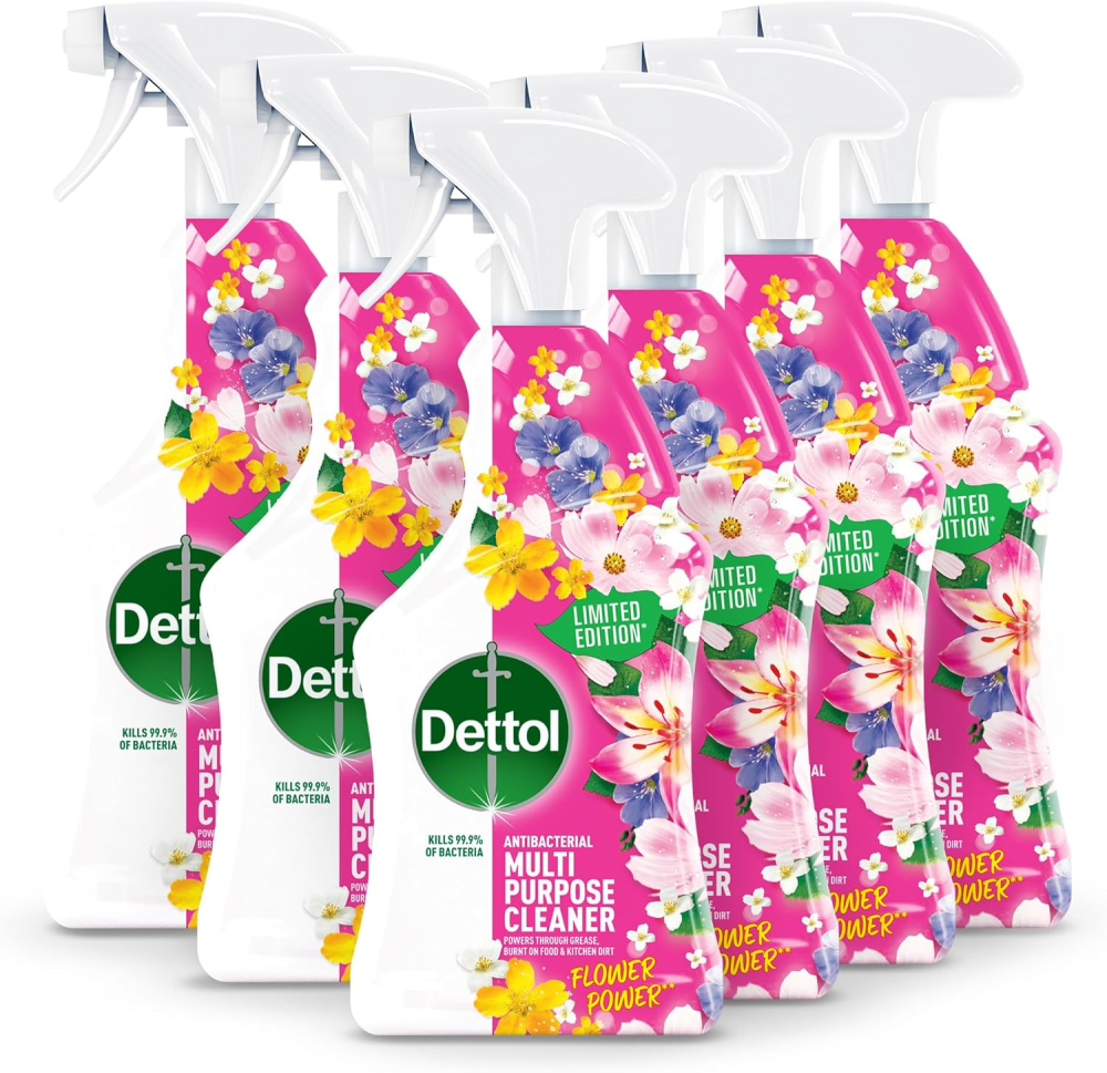 Dettol Flower Power Antibacterial Multipurpose Cleaning Spray | Peony & Rose Fragrance | Limited Edition | 750ml (Pack of 6), Floral
