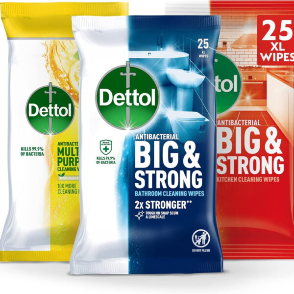 Dettol Antibacterial Biodegradable Multipack: Kitchen, Bathroom, Multipurpose Cleaning Disinfectant Wipes with Citrus Zest - 3 Packs Total
