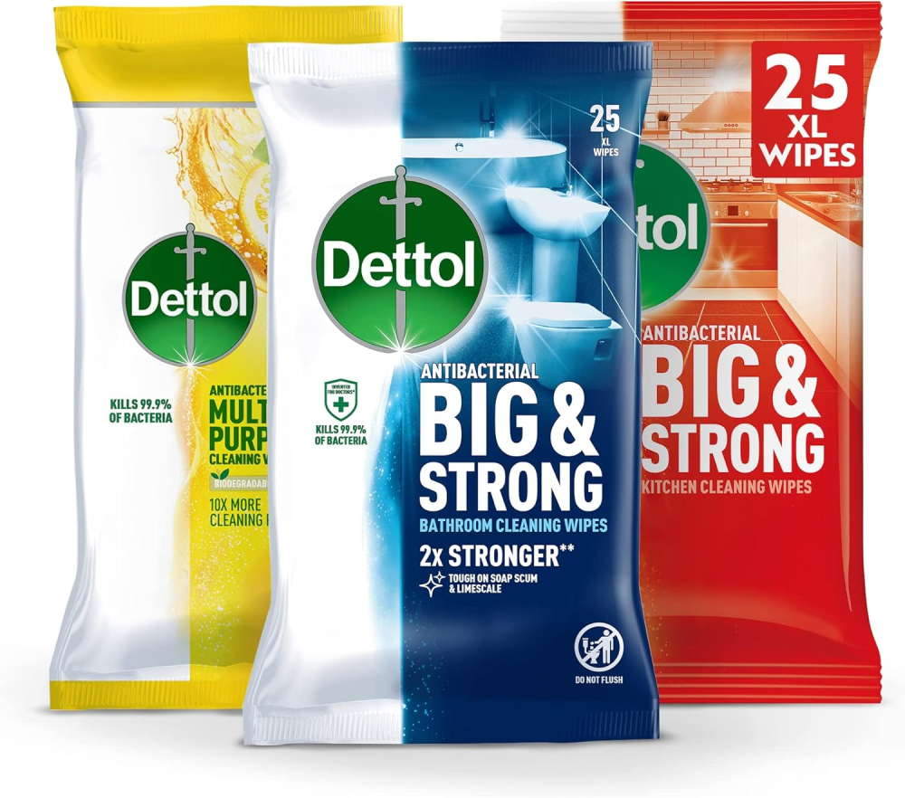 Dettol Antibacterial Biodegradable Multipack: Kitchen, Bathroom, Multipurpose Cleaning Disinfectant Wipes with Citrus Zest - 3 Packs Total