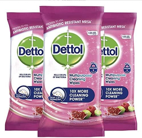 Dettol Pomegranate Lime Multi-Surface Cleaning Wipes 315 Total (3 Packs Of 105)
