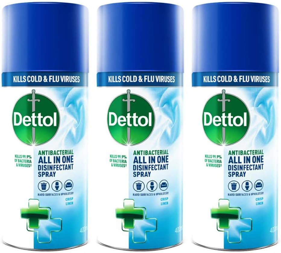 Dettol All-in-One Disinfectant Spray Crisp Linen, 400 ml, Pack of 3 (Packaging May Vary)