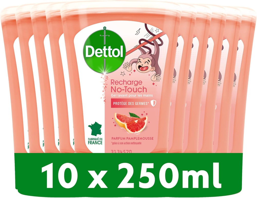 DETTOL No-Touch Liquid Hand Soap Refill 250 ml - Cleansing Action - 10 Refills (Grapefruit)