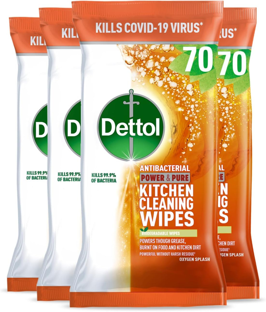 Dettol Power and Pure Kitchen 70 Wipes (Pack of 4)