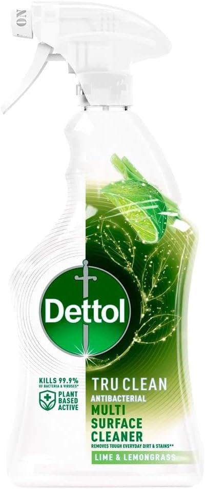 Dettol Tru Clean Multi Surface Spray Cleaner, Antibacterial, Lime and Lemongrass, 750ml PAck of 3