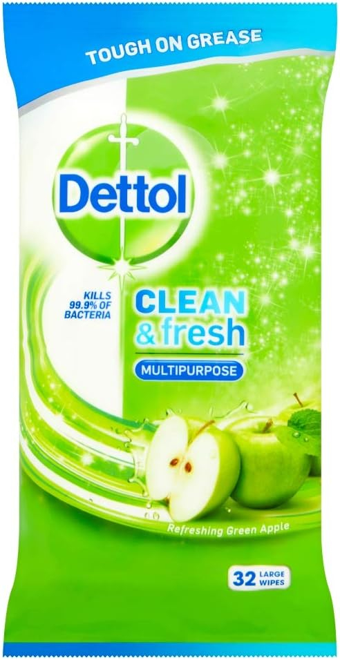 Dettol Power & Fresh Cleaning Wipes Green Apple, 32 Wipes
