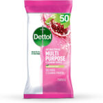 Dettol Biodegradable Multi Surface Cleaning Wipes, Pomegranate, 50 Wipes