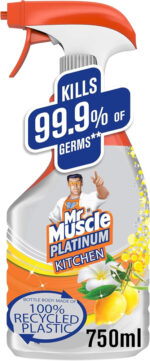 Mr Muscle Kitchen Cleaner, Platinum Antibacterial Kitchen Spray, Citrus, 750 ml