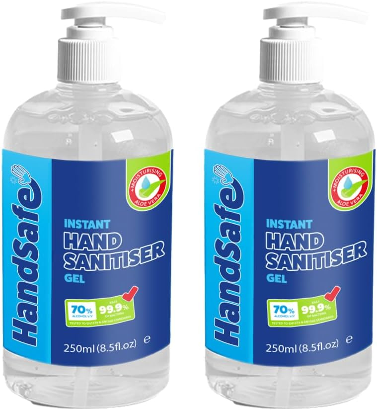 Handsafe - Sanitiser Gel 500ml - Hospital Grade Hand Sanitiser, Kills 99.9%+ Bacteria & Viruses, Conveniently Supplied in 2 x250ml Pump Bottles, Alcohol Based Anti Bacterial