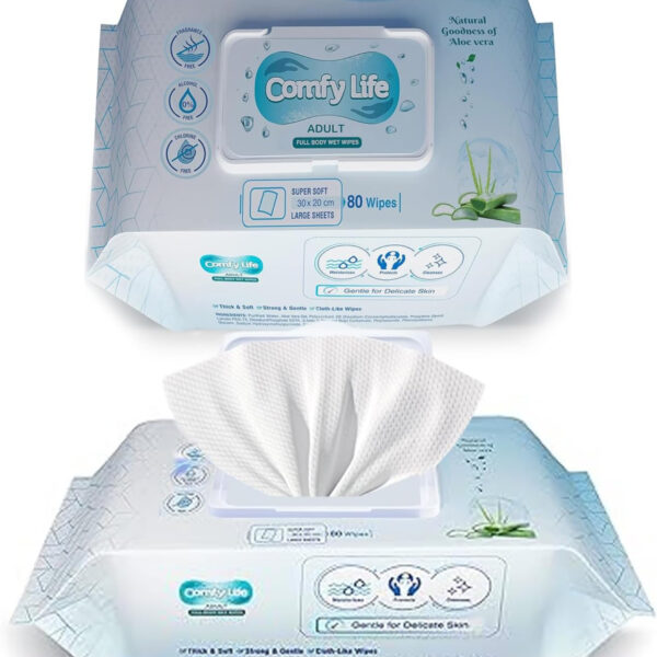 Comfy Life Premium Full Body Cleansing Wet Wipes For Adults - Large Luxury Fresh-feel Rinse-free Fragrance-free Bed Bath Intimate-care Soft Sheets (1 Pack (80 Wipes)