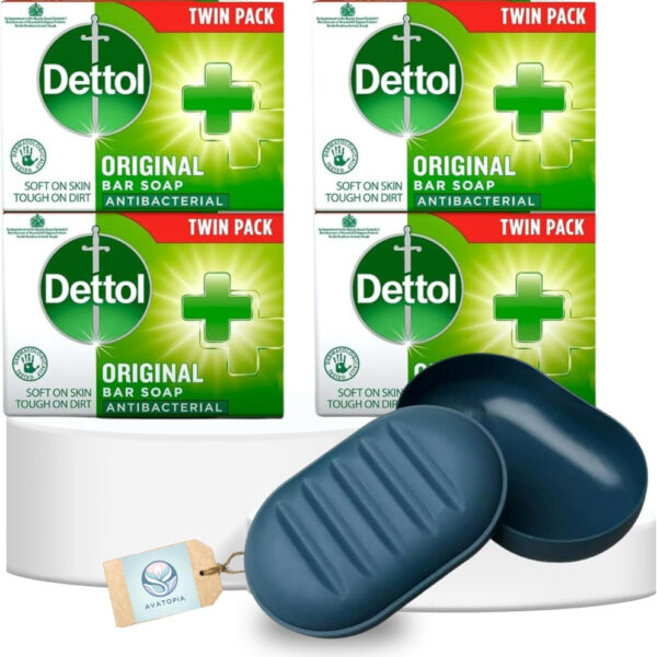Anti-Bacterial Original Soap Bars 4 x 100g (Total 4 Bars) with Portable Soap Dish and Lid – Soap Bars Multipack, Antibacterial Soap Bar Protection, Hand & Body Soap Bar, Ideal for Home, Gym & Travel