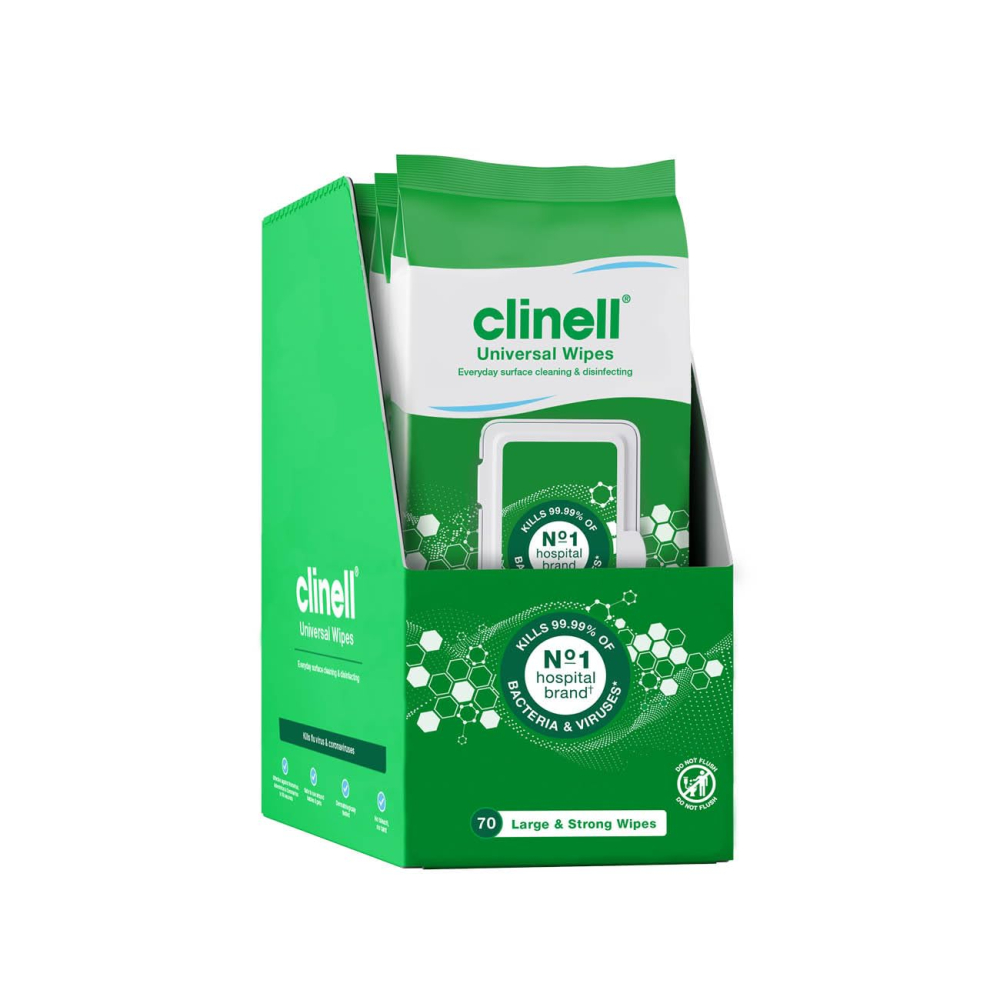 Clinell Universal Cleaning and Disinfecting Wipes for Home - Pack of 4 - 70 XL Wipes per Pack (280 Wipes) - with Moisture Lock Lid - Kills 99.99% of Germs, Antimicrobial, Quick Action