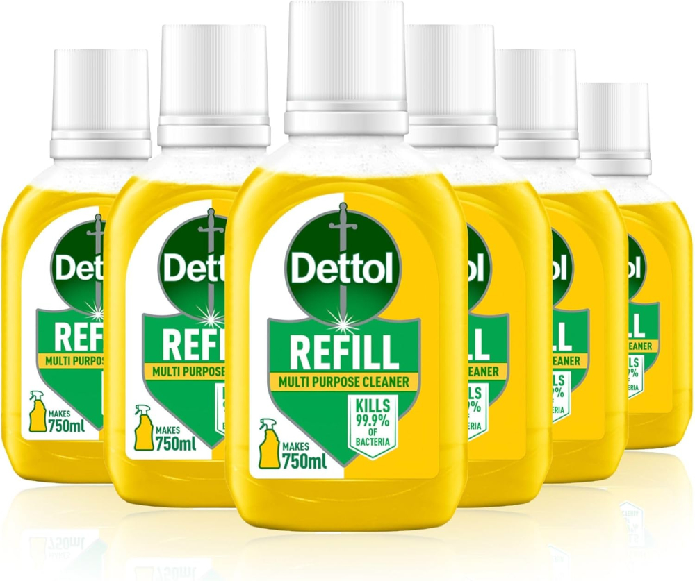 Dettol Cleaner Spray Refill, Citrus, Multipack of 6 X 50ml, Total 300ml, Makes 750ml Per Refill, Kitchen Spray Cleaner, Kills 99.99% of Germs, Antibacterial, Disinfectant, Household Cleaners
