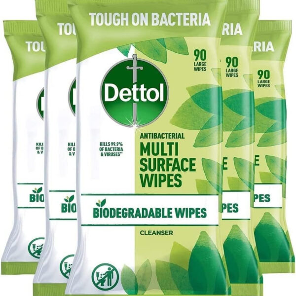 Biodegradable Antibacterial Multi Surface Cleaning Wipes, 4 Packs of 90 (360 Total) - Eco-Friendly, Effective Germ Protection, Fresh Scent, Convenient Resealable Packaging (Varies)