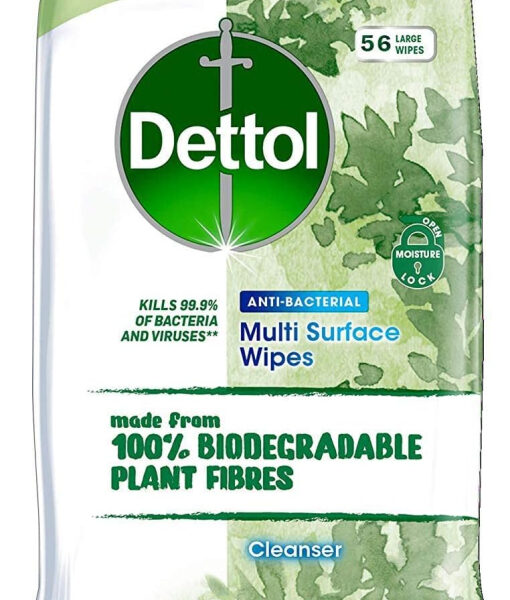 Dettol Anti-Bacterial Multi Surface Wipes Cleanser Large Wipes, Pack of 56