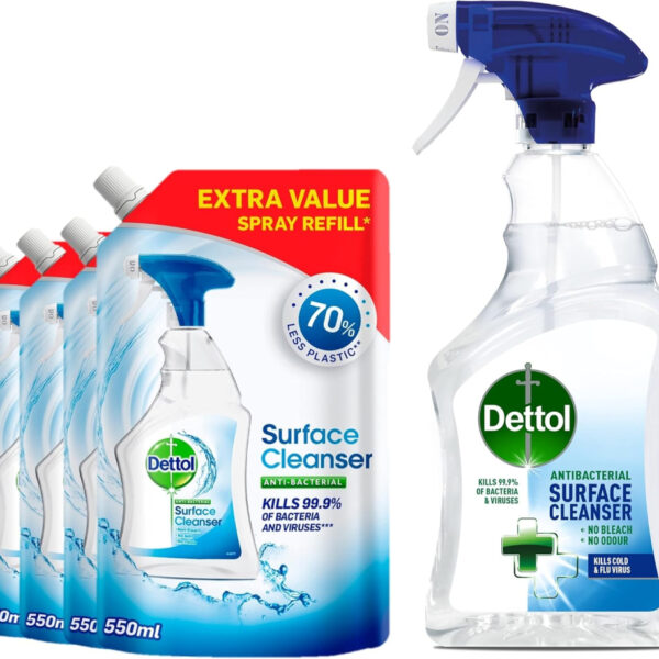 Dettol - Antibacterial Surface Cleanser Spray 750ml + 4 x 550ml Surface Cleanser Refills