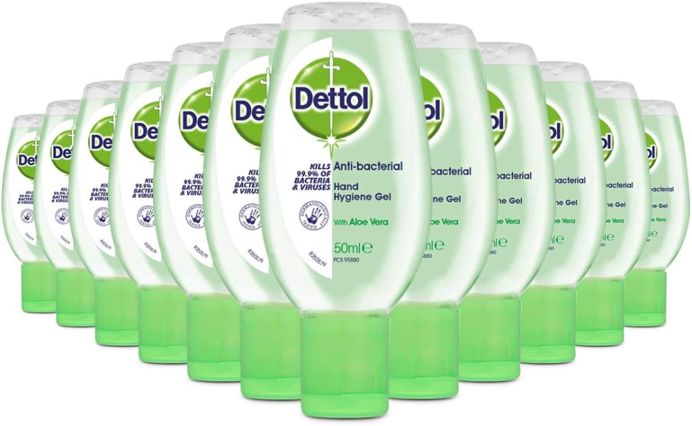 Dettol Antibacterial Hand Sanitiser with Aloe Vera, Multipack of 12 x 50ml (Packaging May Vary)