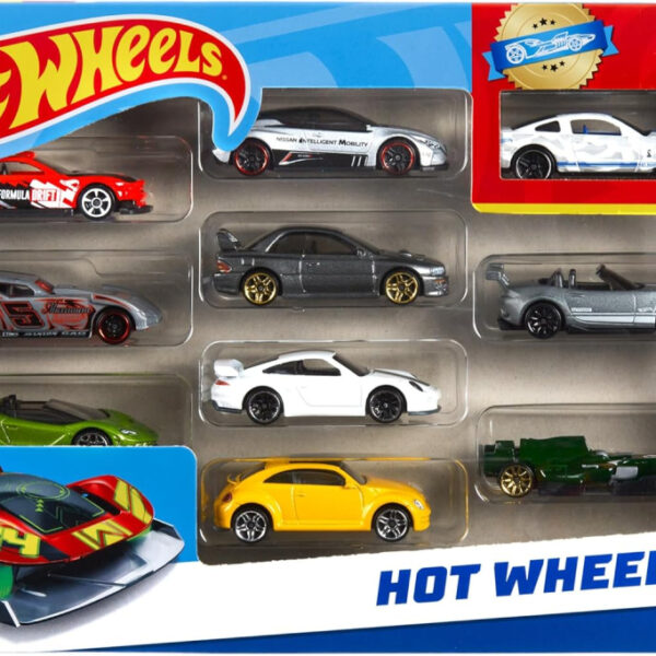 Hot Wheels Toy Cars & Trucks in 1:64 Scale (Assorted Styles, One Random Set), Set of 10, Multipack of Die-Cast Race or Police Cars, Hot Rods, Firetrucks or Vans (Styles May Vary), 54886