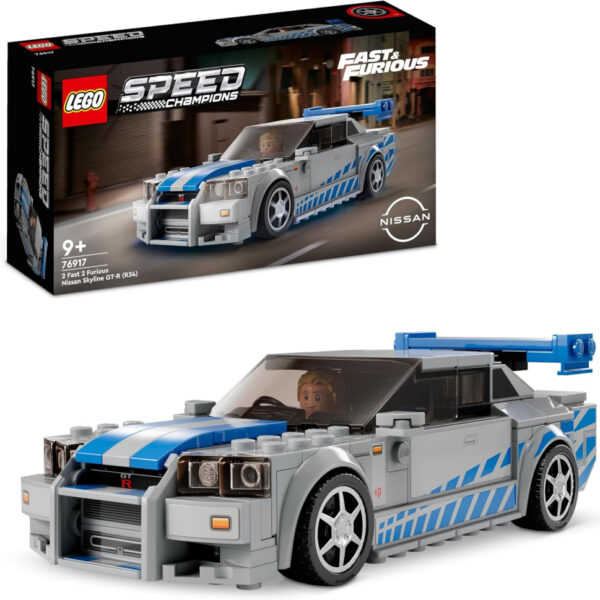 LEGO Speed Champions 2 Fast 2 Furious Nissan Skyline GT-R (R34) Set, Race Car Toy Model Building Kit for 9 Plus Year Old Boys & Girls, with Racer Minifigure, Collectible Gift for Kids 76917