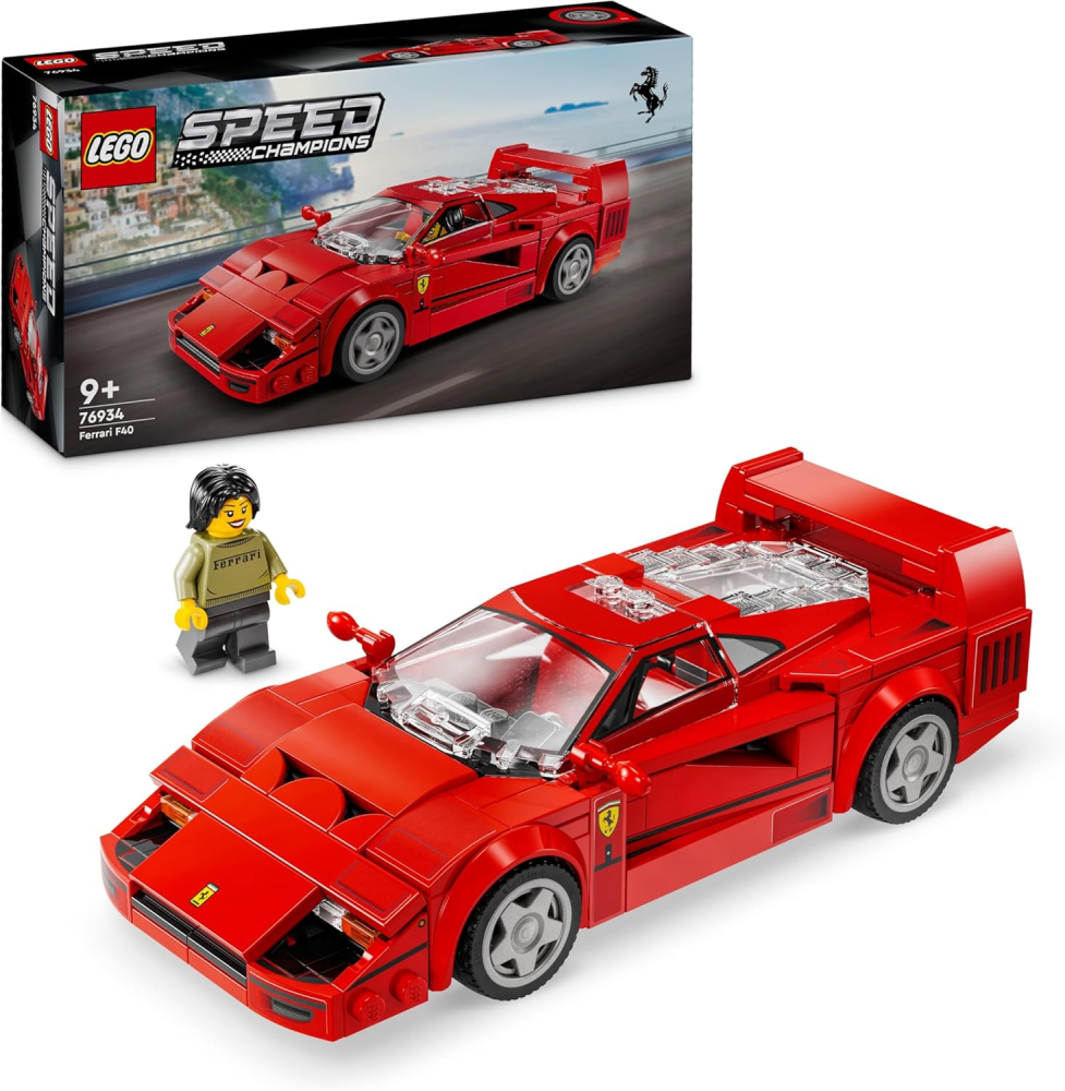 LEGO Speed Champions Ferrari F40 Supercar Buildable Vehicle, Toy Model Car for 9 Plus Year Old Boys and Girls, with Driver Minifigure, Kids' Bedroom Decoration, Gift Idea 76934