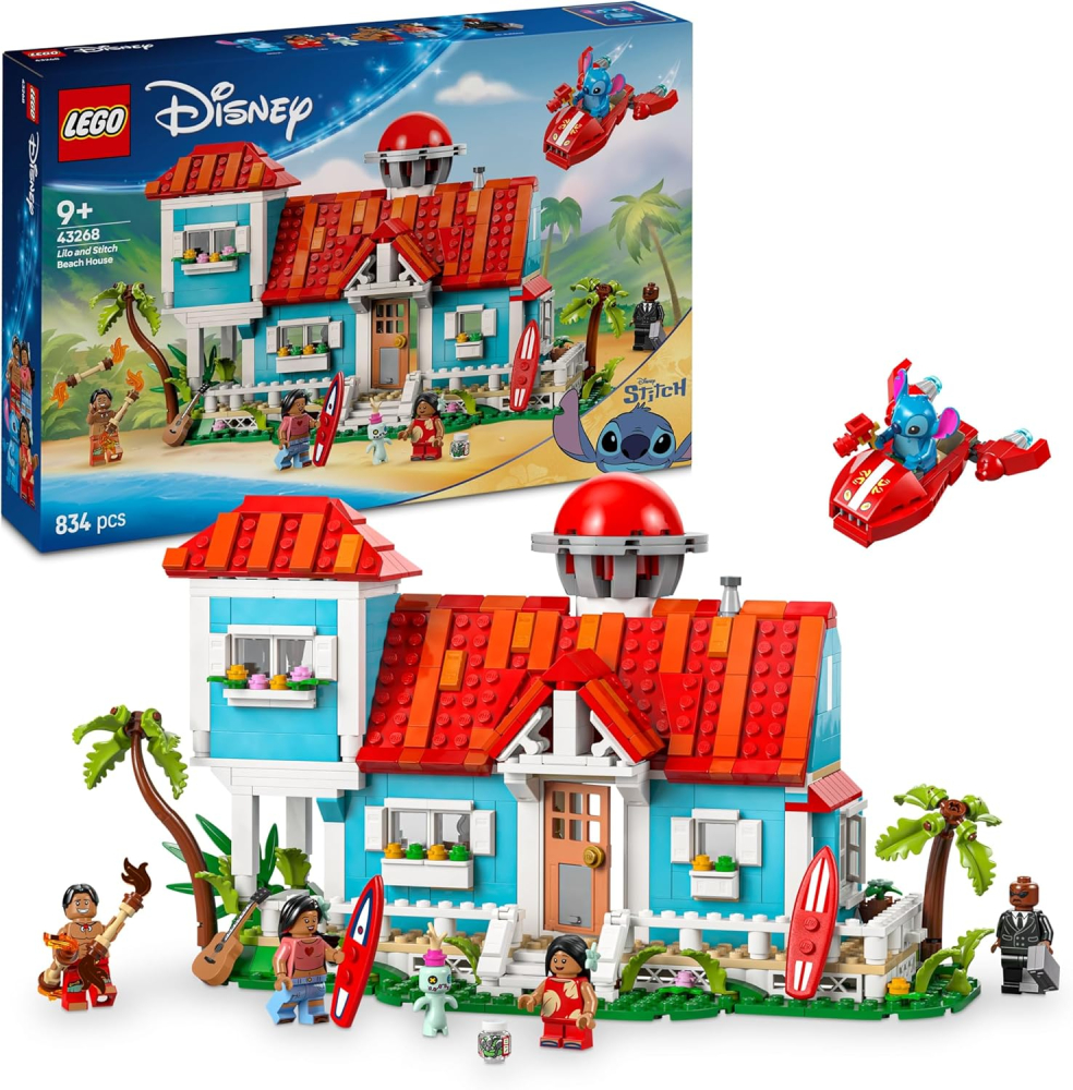 LEGO | Disney Lilo and Stitch Beach House Building Toy with 6 Rooms, Rooftop Observatory, a Spaceship and 5 Minifigures - Birthday Gift for 9+ Year Old Girls, Boys & Fans - 43268
