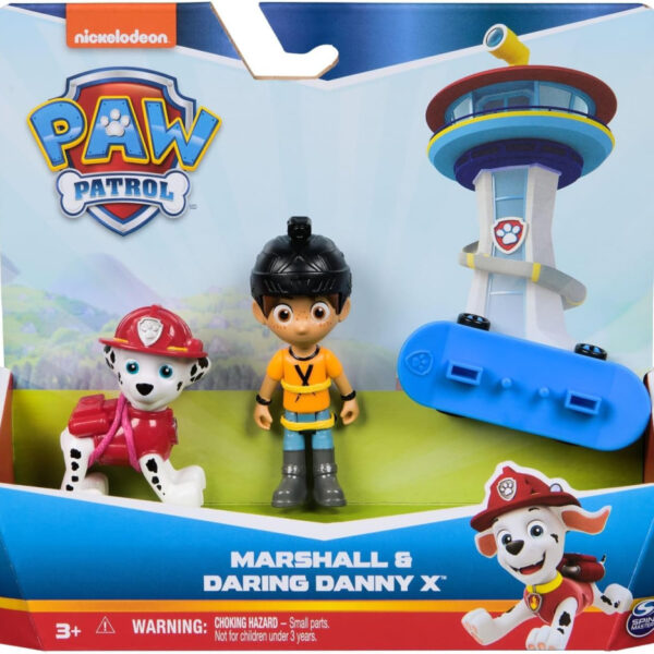 Paw Patrol Marshall and Daring Danny X Figures set with Skateboard, Kids’ Toys for Boys and Girls Aged 3 and Up