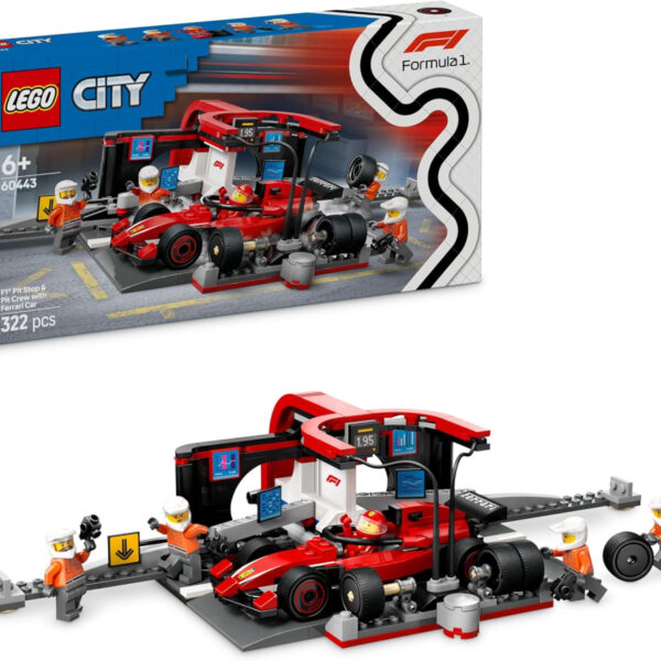 LEGO City F1 Pit Stop & Pit Crew with Ferrari Car Toy - Formula 1 Set incl. a Driver Minifigure, 4 Mechanics, Spare Tyres & Wheel Guns - Building Toys for 6+ Year Old Boys & Girls - 60443