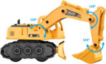 GizmoVine Kids Digger Toy, Construction Model Excavator, 2 in 1 Friction Tractor with Bulldozer, Mini Vehicles Car for Boys Age 2+ Year Olds, Engineering Crane Loader Children Gift, Yellow - Image 3
