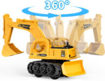 GizmoVine Kids Digger Toy, Construction Model Excavator, 2 in 1 Friction Tractor with Bulldozer, Mini Vehicles Car for Boys Age 2+ Year Olds, Engineering Crane Loader Children Gift, Yellow - Image 4