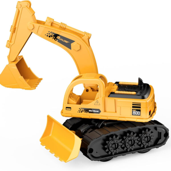 GizmoVine Kids Digger Toy, Construction Model Excavator, 2 in 1 Friction Tractor with Bulldozer, Mini Vehicles Car for Boys Age 2+ Year Olds, Engineering Crane Loader Children Gift, Yellow