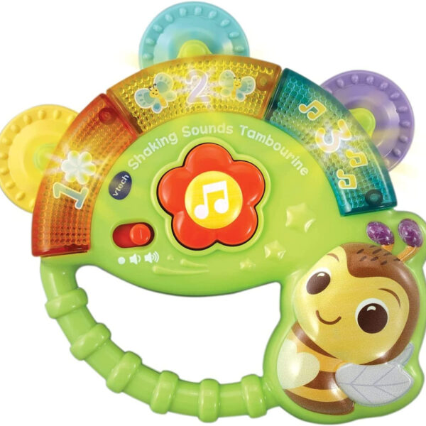 VTech Baby Shaking Sounds Tambourine, Sensory Toy with Lights, Music, Colours, Interactive Gift for Boys & Girls 3, 6, 9, 12, 24 months, English Version