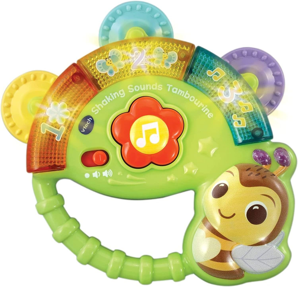 VTech Baby Shaking Sounds Tambourine, Sensory Toy with Lights, Music, Colours, Interactive Gift for Boys & Girls 3, 6, 9, 12, 24 months, English Version