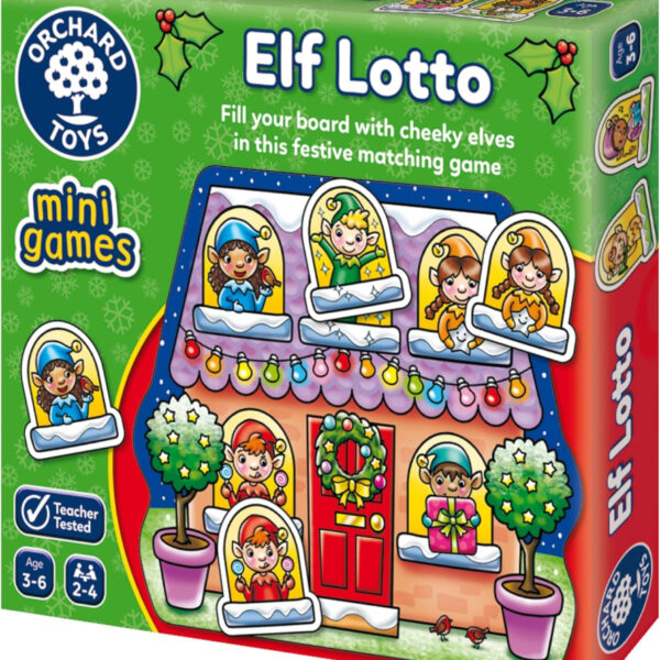 Orchard Toys Elf Lotto Mini Game, Small and Compact, Travel Game, Fun Festive Game For Ages 3-6, Educational Game Toy