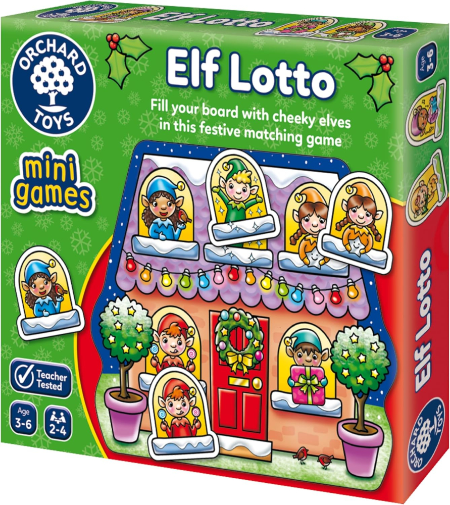 Orchard Toys Elf Lotto Mini Game, Small and Compact, Travel Game, Fun Festive Game For Ages 3-6, Educational Game Toy