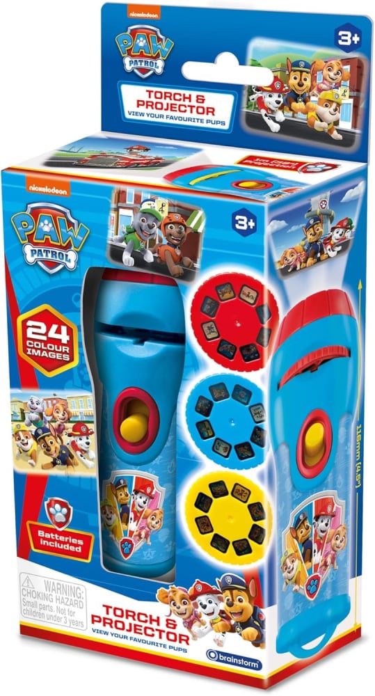 Paw Patrol Nickelodeon Torch & Projector – Projects 24 Images, Dual Function Flashlight & Projector with Slide Discs, Batteries Included