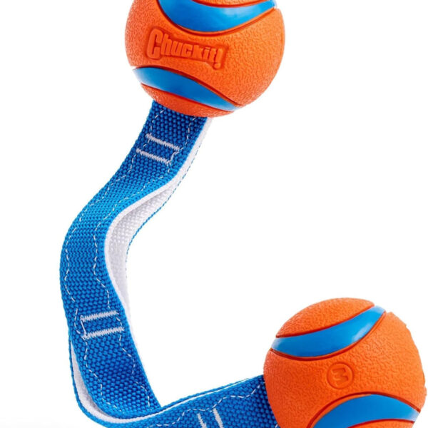 Chuckit! Ultra Tug Duo Dog Toy With Two Rubber Balls Tug Of War Interactive Fetch Toy for Dogs, Medium
