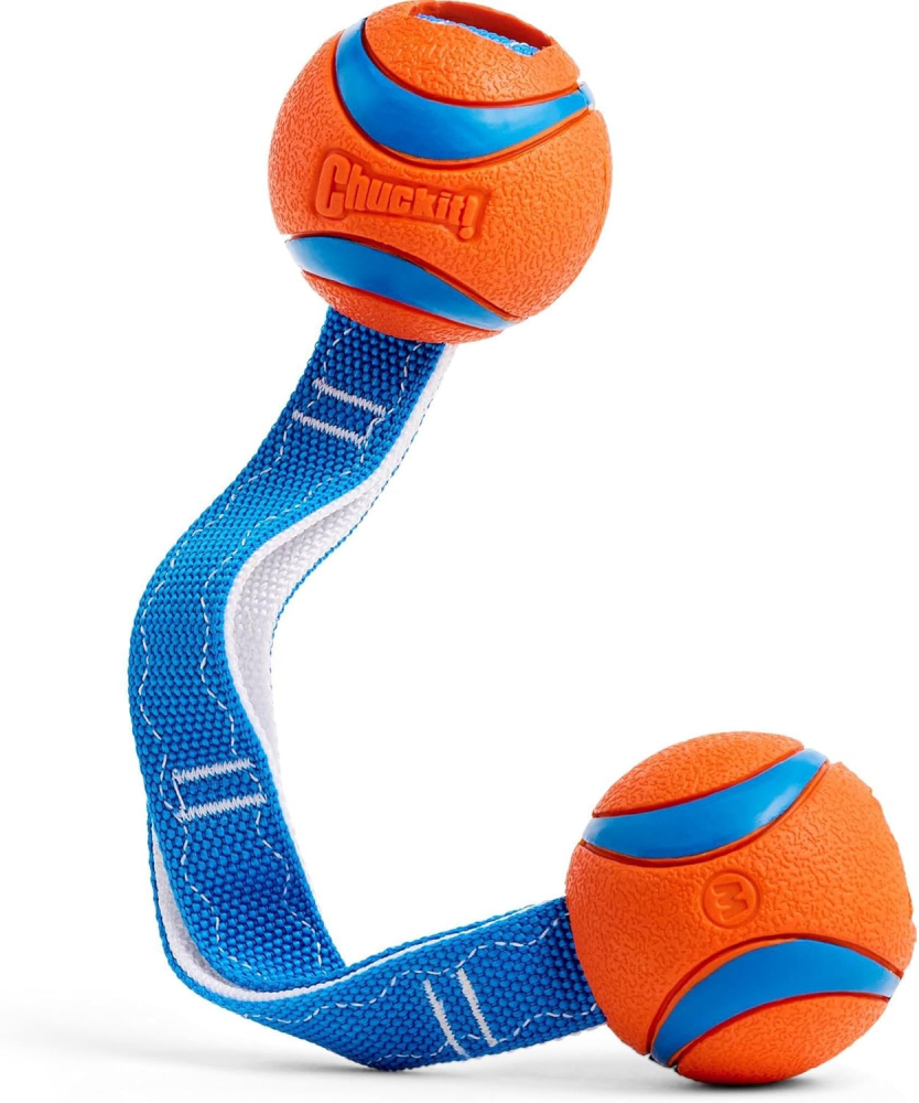 Chuckit! Ultra Tug Duo Dog Toy With Two Rubber Balls Tug Of War Interactive Fetch Toy for Dogs, Medium