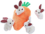 thinkassemble.co.uk Basics Rabbit and Carrot Puppy/Dog Toys for Hide and Seek with Soft Plush, 5 Count (Pack of 1) Orange and White