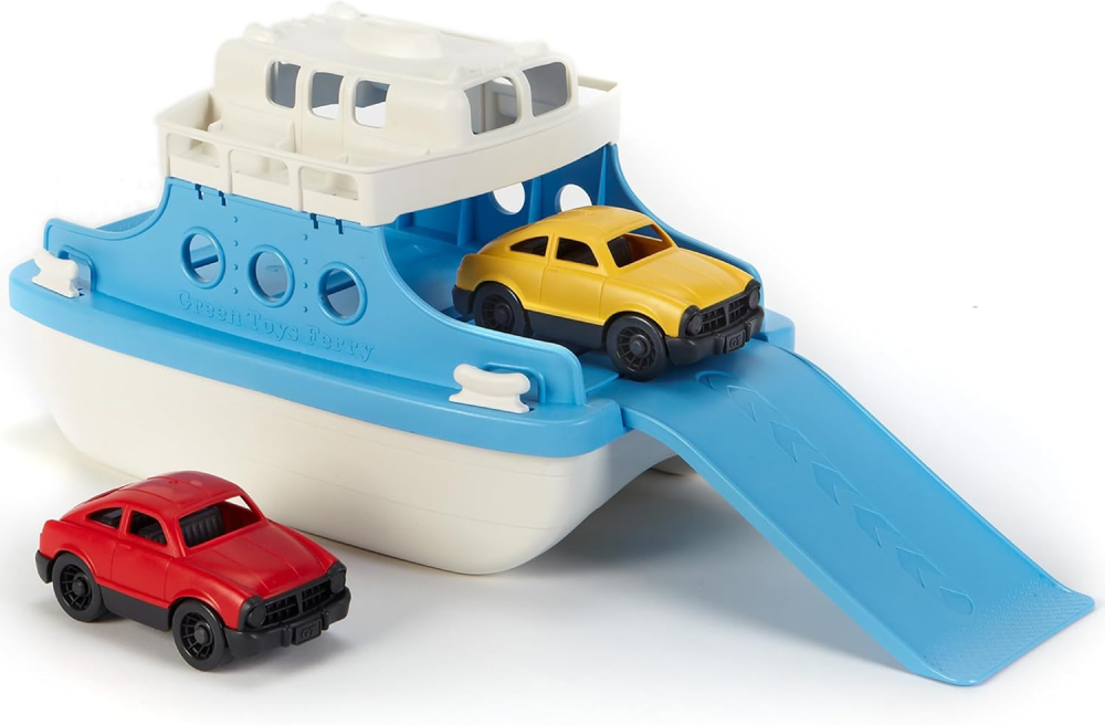 Green Toys Ferry Boat with Mini Cars Bathtub Toy, Blue/White