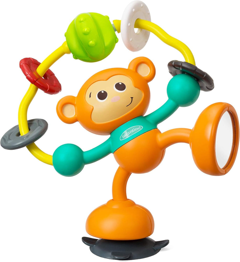 Infantino - Stick & Spin High Chair Pal™ - Fun Rotating Monkey Play Toy - for High Chair and Stroller Trays - BPA Free - Ideal Gift - Baby Toys 0-6 Months
