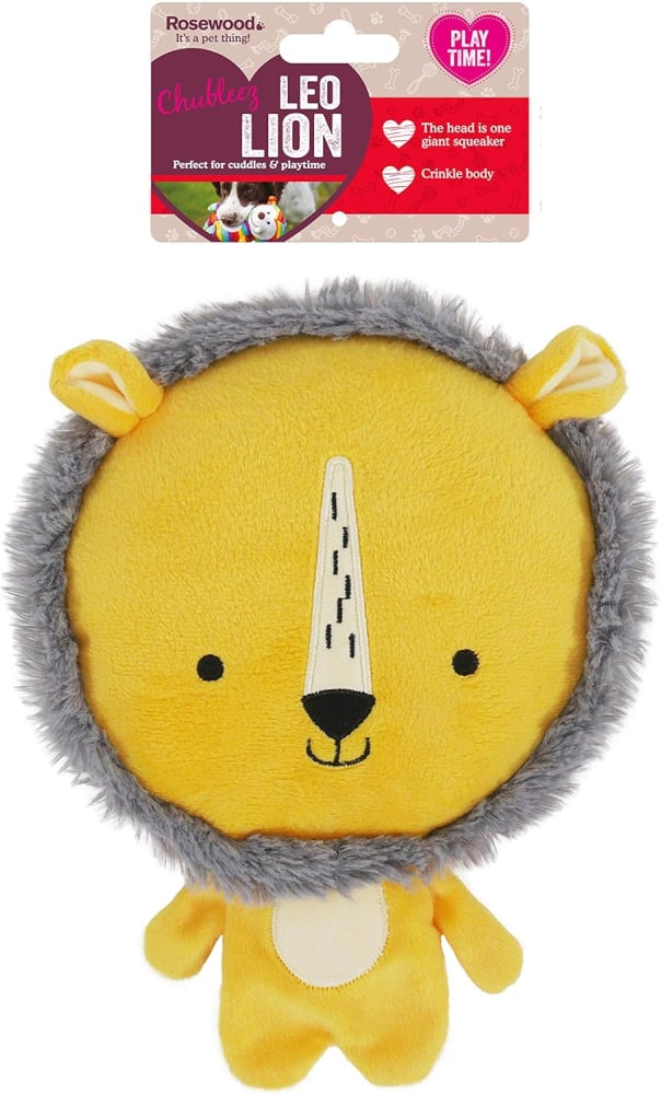 Rosewood Leo Lion, Plush Interactive Dog Toy With Giant Squeaker And Crinkle Body - Yellow