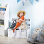 ZONEKIZ 2 In 1 Wooden Toy Box, Kids Storage Bench, Toy Chest with Safety Rod - Grey - Image 2