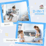ZONEKIZ 2 In 1 Wooden Toy Box, Kids Storage Bench, Toy Chest with Safety Rod - Grey - Image 3