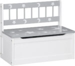 ZONEKIZ 2 In 1 Wooden Toy Box, Kids Storage Bench, Toy Chest with Safety Rod - Grey
