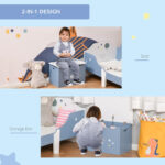 HOMCOM Kids Wooden Toy Box Children Storage Chest Organiser Side Handle Safety Hinge Play Room Furniture Blue - Image 9