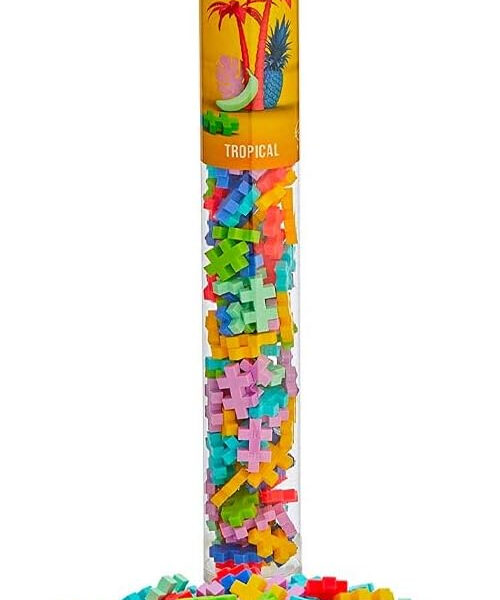 PLUS PLUS Building Blocks Toy - 100 pc Kids Construction Toys, Creative Learning Resources and STEM Play for Home and Travel - Girls and Boys Toys Age 5 Plus - Tropical 100 Pieces