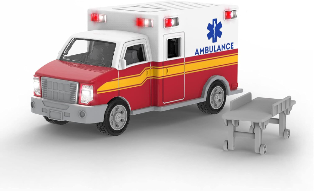 Driven by Battat – 7-Inch Ambulance Toy with Lights & Sounds, Rescue Vehicle for Boys & Girls, Durable Design, Realistic Details, 3+ Years Toy for Kids