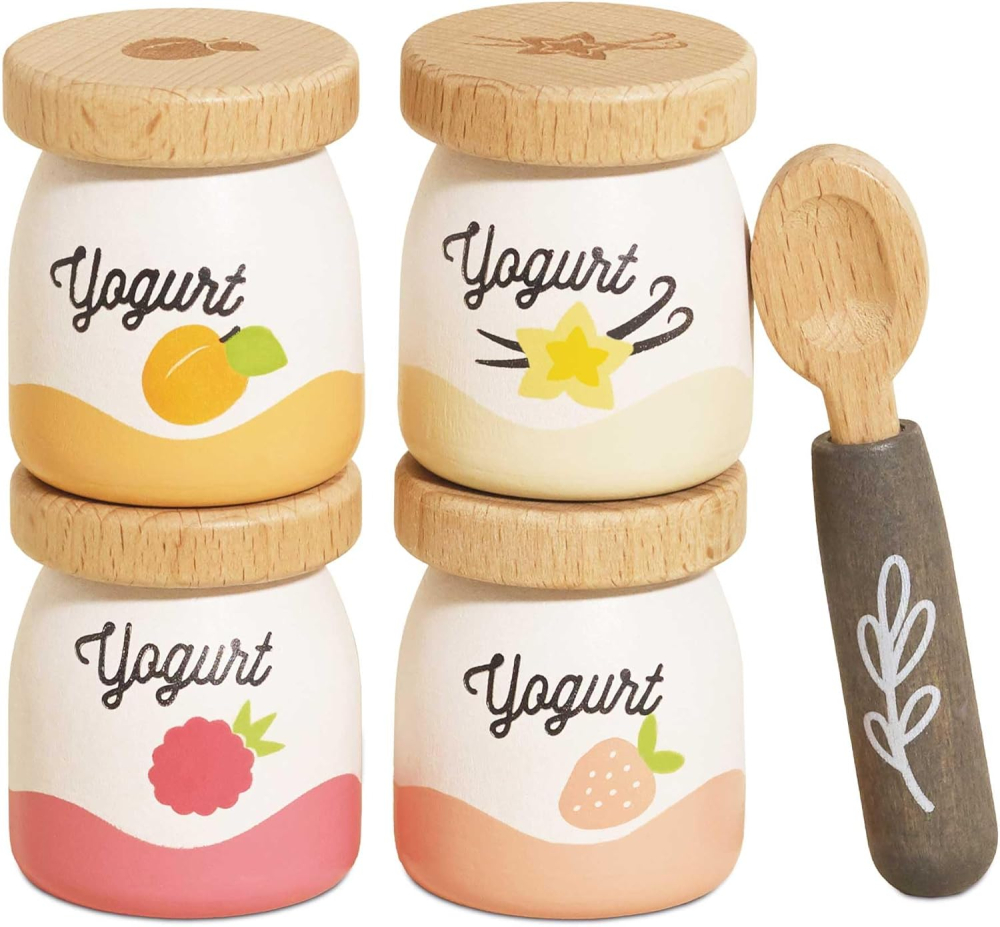 Le Toy Van – Wooden Yogurt Play Food Pack | Detailed Wooden Play Food - Suitable for Ages 2+ years